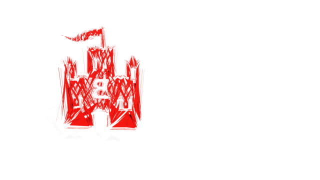 3D-rote-Polygonen-drehen-und-montieren-in-einem-3d-Bitcoin-in-Schloss-Symbol.-4-k-sauber-3D-Animation-auf-weißem-Hintergrund