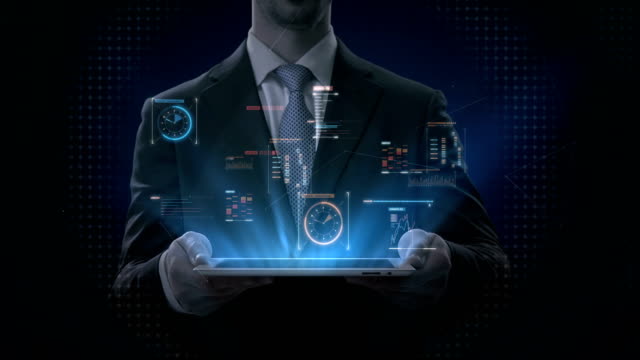 Businessman-lifting-tablet,-graphic-user-interface,-Futuristic-digital-display,-grow-artificial-intelligence.-4k-movie.1.