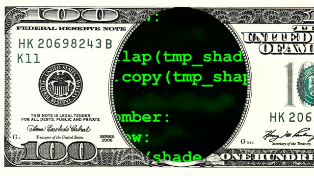 Rows-of-computer-code-in-frame-of-100-dollar-bill