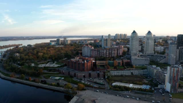 Autumn-panoramic-aerial-view-from-drone-on-Dnipro-city-on-Dnieper-river.