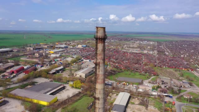 Aerial-view-of-a-large-chimney.-The-pipe-is-in-the-city