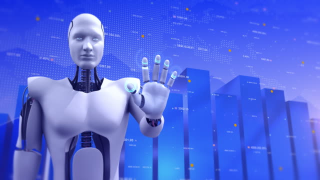 Robot-humanoide-AI-analizando-datos-del-mercado-de-valores