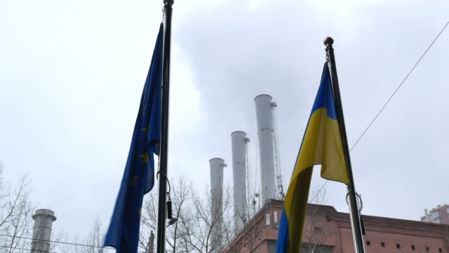 closeup-of-Ukrainian-and-European-Union-flags