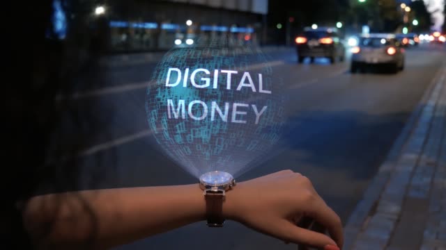 Unkenntliche-Frau-mit-Hologramm-Digitales-Geld