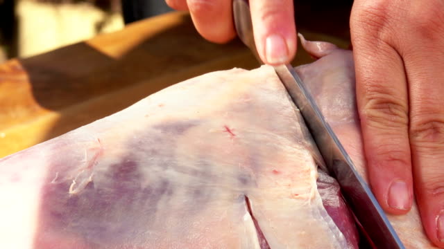 Close-up-of-cutting-sheep's-legs