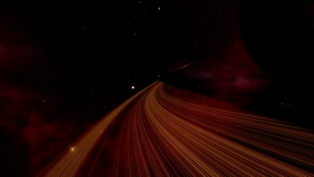 Animación-de-sobrevuelo-de-timelapse-que-muestra-un-exoplaneta-con-anillos-como-Saturno