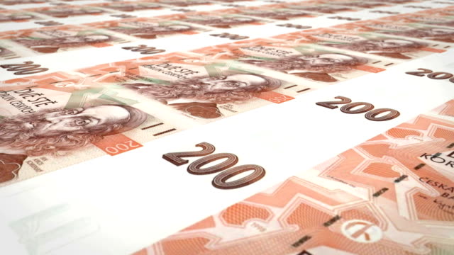 Billetes-de-doscientos-korunas-checos-de-República-Checa,-dinero-en-efectivo,-lazo