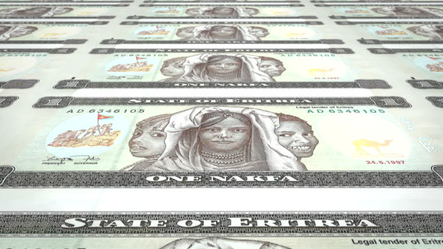 Banknoten-mit-einem-eritreische-Nakfa-Rollen,-Bargeld,-Schleife
