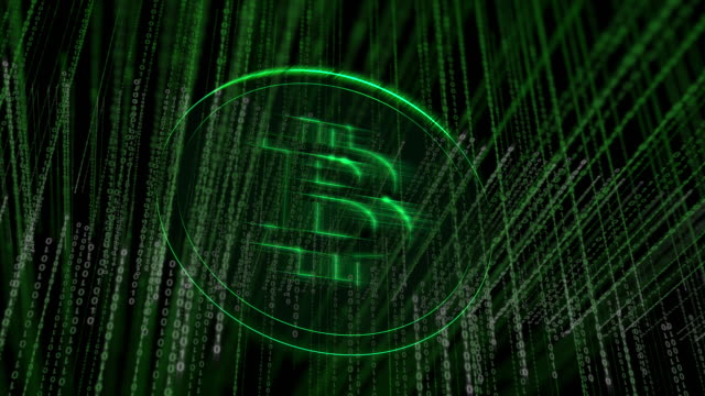 Cryptocurrency-symbol-with-green-raining-digital-binary-code-background-in-3D