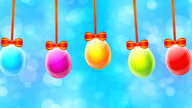 Colorful-Easter-eggs-on-blue-abstract-background