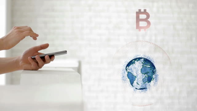 Hands-launch-the-Earth's-hologram-and-Sign-BTC-text