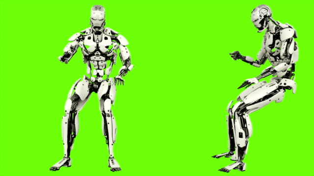 Robot-android-is-banging-fist.-Realistic-looped-motion-on-green-screen-background.-4K