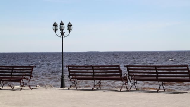 Sea-esplanade-with-benches-and-street-lamppost