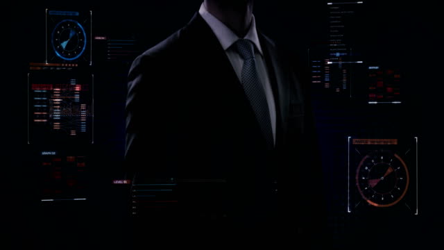 Businessman-touching-graphic-user-interface,-Futuristic-digital-display,-grow-artificial-intelligence.-4k-movie.