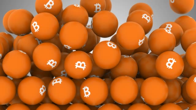 Caída-animación-de-transición-pantalla-bolas-con-signo-de-Bitcoin