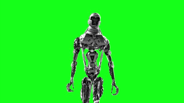 Running-cyborg,-walking-robot-render-3D-on-a-green-background