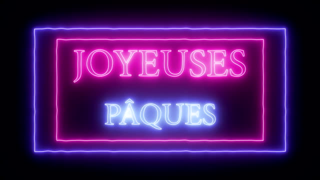 Animación-de-neón-signo-"joyeuses-Paques",-Feliz-Pascua-en-francés