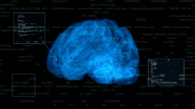 Animation-menschliches-Gehirn-mit-digitaler-Display-Schnittstelle