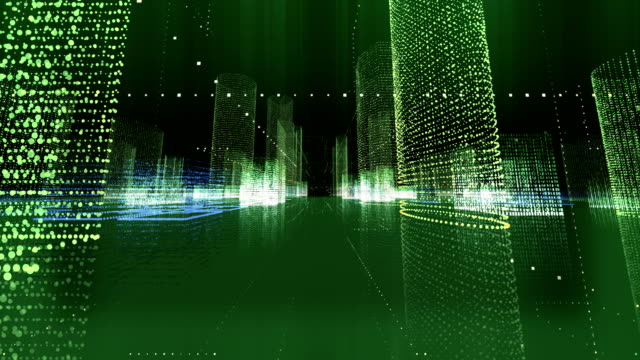 Futuristische-Matrix-Hologramm-Stadt-nahtlose-Schleife.-Digitale-Gebäude-mit-Partikeln