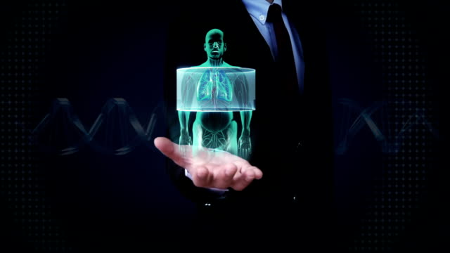 Businessman-open-palm,-Scanning-body.-Human-lungs,-Pulmonary-Diagnostics,-X-ray.