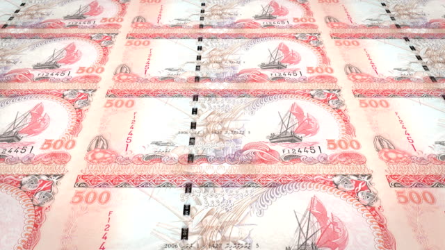 Banknoten-der-fünfhundert-maledivische-Rufiyaa-der-Malediven,-Bargeld,-Schleife