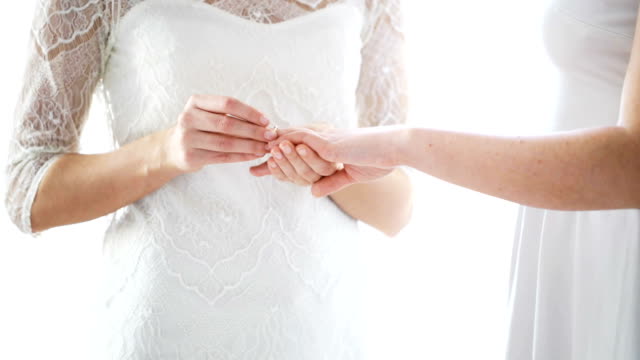 Primer-plano-de-la-pareja-lesbiana-manos-con-el-anillo-de-bodas