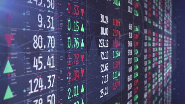 Aktien-werden-in-der-Börse-gehandelt,-während-sie-auf-verschiedenen-abgeschichteten-Panels-mit-Grafiken-und-Charts-glänzen