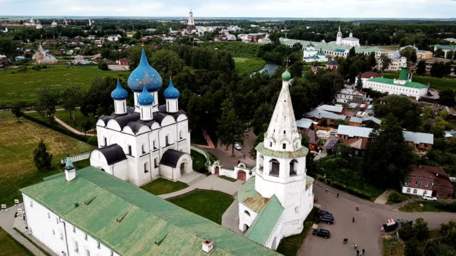 Aerial-panoramic-view-of-Cathedral-of-Nativity-of-Virgin-in-Suzdal-Kremlin