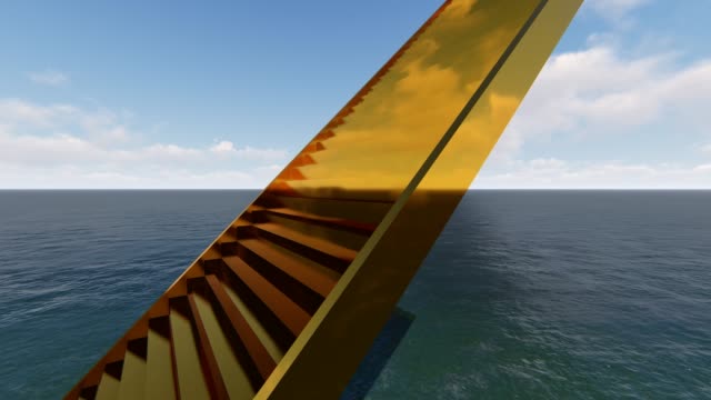 Endlose-goldene-Treppe-3d-Looped-Animation.-Abstrakte-Treppe-zum-Himmel-Konzept.-Surreale-Weg-mit-realistischen-Meer-und-weißen-Wolken-Hintergrundvideo.-Gelbe-Metallstufen-nahtloses-Filmmaterial