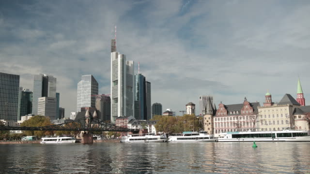 Panorama-of-the-metropolis-with-skyscrapers-river-and-Park.-Germany,-Frankfurt.