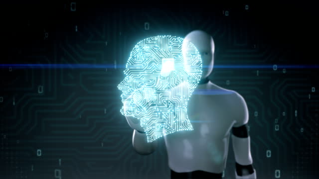 Robot-tocando-la-forma-del-cerebro-de-la-cabeza-conecta-líneas,-inteligencia-artificial