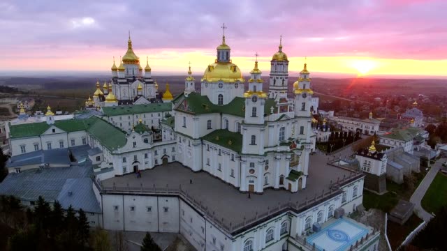 Aerial-view-of-Pochaev-Monastery,-Pochayiv-Lavra,-Ukraine.