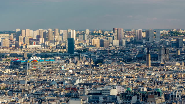 Panorama-of-Paris-timelapse,-France.-Top-view-from-Sacred-Heart-Basilica-of-Montmartre-Sacre-Coeur