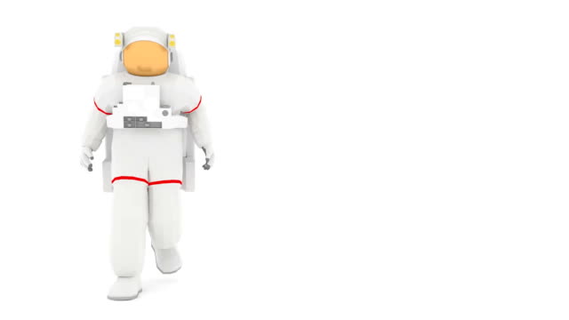 Astronaut-zu-Fuß-auf-weißem-Grund