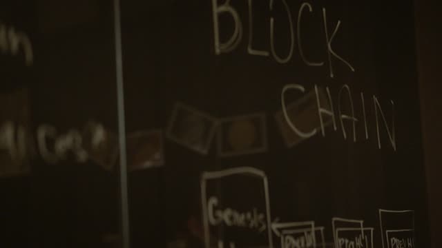 Abtsract-blockchain-sketch-on-chalkboard-wall-background.-Stock.-Cryptocurrency-concept.-Words-on-blackboard:-Bitcoin,-cryptocurrency,-electronic-virtual-money,-blockchain,-network,-invest,-future---internet-economy-concept