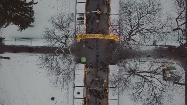 Lviv,-Ukraine---25,-December-2018.-Arial-shot.-City-center.-Christmas-Fair.-People-are-walking-around-the-city-center