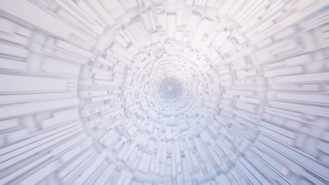 Futuristische-weiße-Tunnel-3d-gerenderte-Animation.-Realistischer-Sci-Fi-Korridor-mit-volumetrischen-rechteckigen-Designelementen-auf-Wandaufnahmen.-Modernes-Architekturkonzept.-Hi-Tech-Tube-Innenvideo