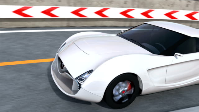 White-electric-sports-car-on-the-highway