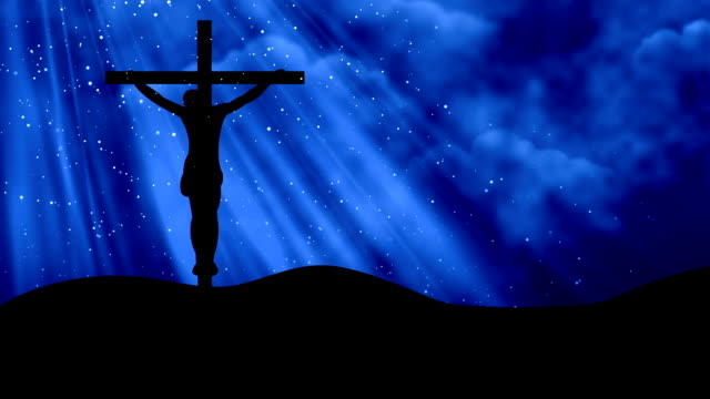 Christ-on-Cross-Rays-Blauer-Gottesdienst-loopable-Hintergrund