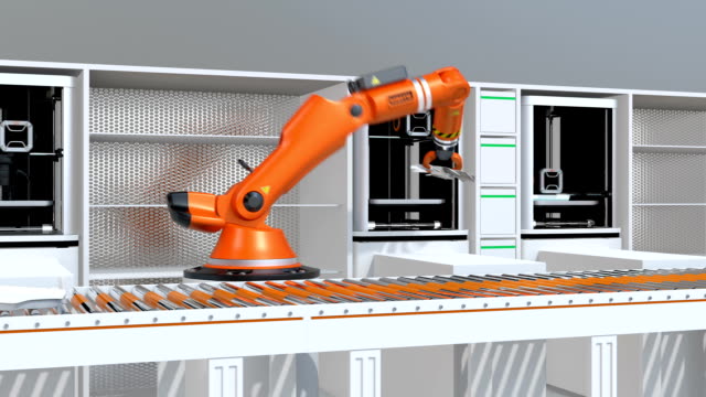 Impresoras-3D-y-brazos-robóticos-trabajando-en-línea