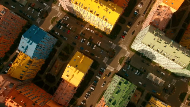 Top-view-on-cozy-comfortable-colorful-buildings-in-a-European-city-4K-UHD-aerial