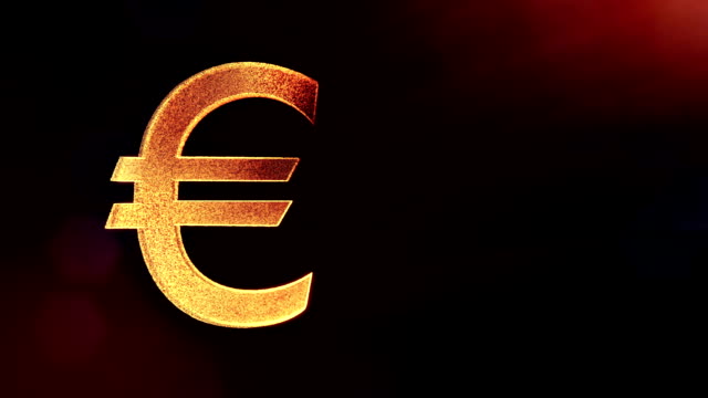 Animation-icon-or-emblem-of-Euro-Logo.-Financial-background-made-of-glow-particles-as-vitrtual-hologram.-Shiny-3D-loop-animation-with-depth-of-field,-bokeh-and-copy-space.-Dark-background-v2