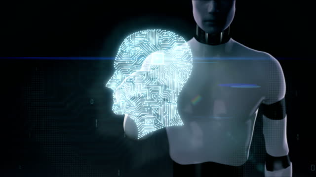 Robot,-cyborg-touching-brain,-connected-Brain-shape-circuit-board,-4K-movie.grow-artificial-intelligence.2