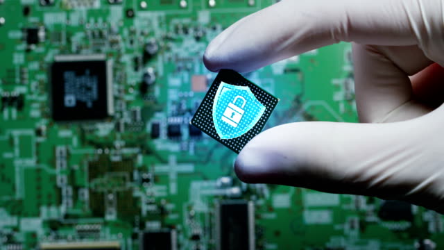 Macro-shot-of-a-chip,-futuristic-and-modern-advanced-technology-system.-The-circuit-is-used-in-the-computer-processor-and-the-hi-tech-communication-and-business-security-and-information-and-assistance