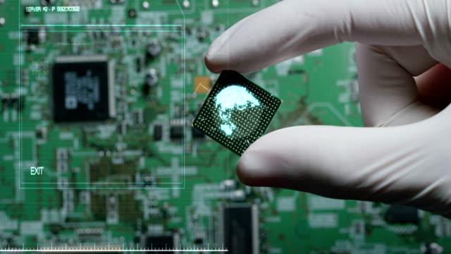 Makroaufnahme-eines-Chips,-futuristisch-und-moderner-Spitzentechnologie-System.-Die-Schaltung-ist-in-der-Computer-Prozessor-und-die-High-Tech-Kommunikation-und-Unternehmenssicherheit-und-Informationen-und-Unterstützung-verwendet.