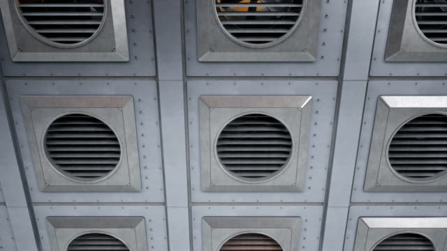 Muchas-unidades-de-ventiladores-ventilación-Industrial-durante-la-rotación.-Interior-o-al-aire-libre-refrigeración-o-calefacción-de-proceso.-animación-transparente-de-60-fps.