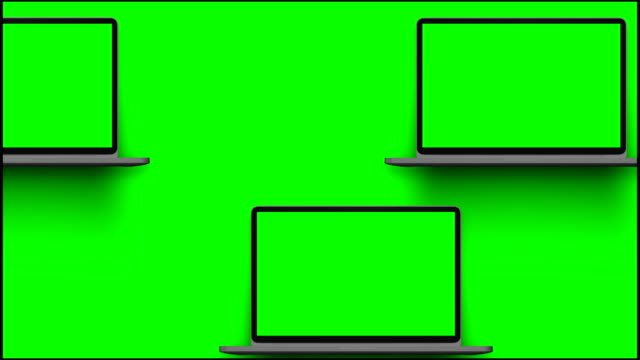 4K-Video.-Notebooks-(Notebook)-mit-Greenscreen-auf-grünem-Hintergrund-einschalten.