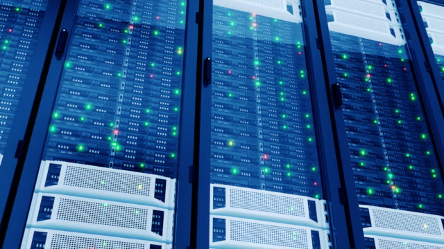 Working-Servers-in-Modern-Data-Center.-Complex-Calculations.-Cloud-Computing-Data-Storage.-Looped-3d-animation.