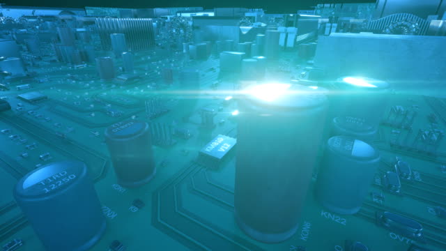 Beautiful-Flight-Over-the-Circuit-Board-to-the-Processor.-3d-Animation-of-Motherboard-and-CPU-with-Flares.-Technology-and-Digital-Concept.