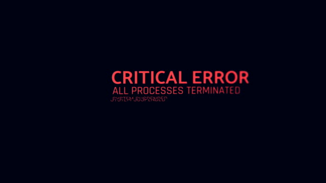 Critical-error-message-zooming-on-screen,-computer-malfunction,-hacking-attack